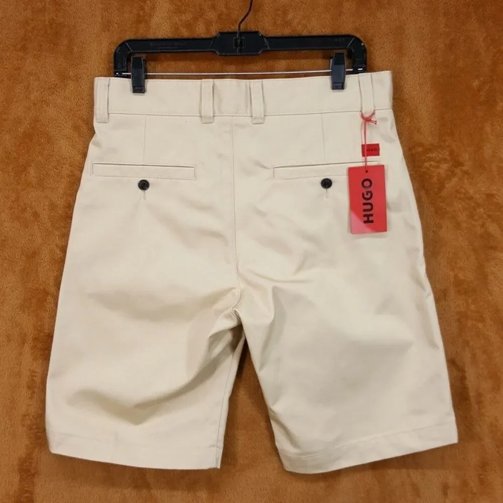 HUGO BOSS Chino Shorts Mens 34 Tan Flat Front Stretch 10